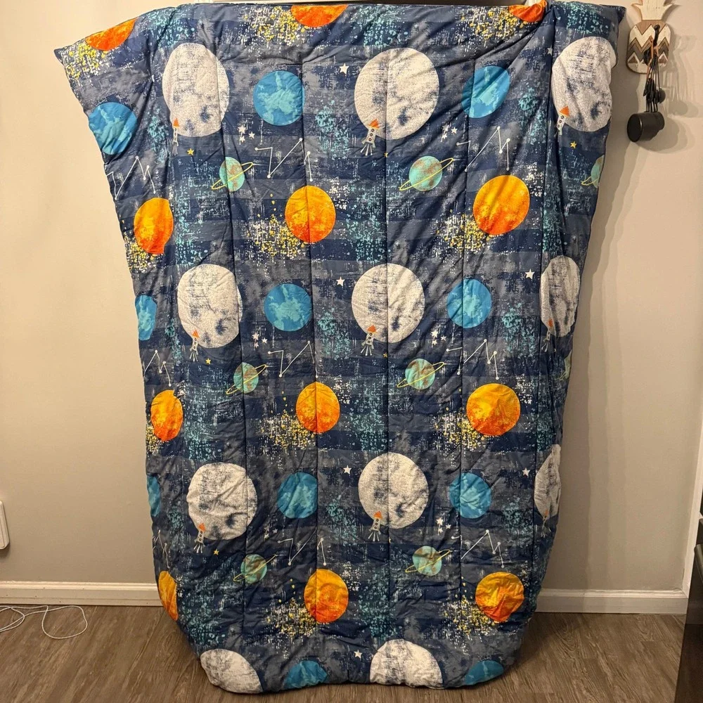 The Company Store Twin Outer Space Planet Rocket Ship Comforter Kids Blue